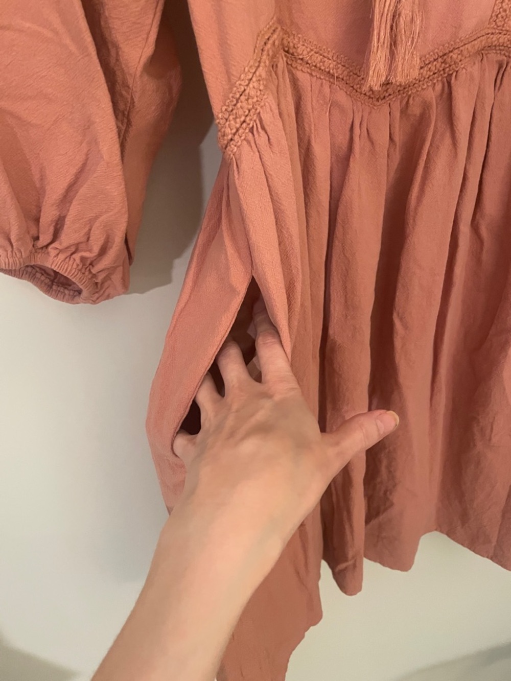 Listicle Dusty Rose Tassel Cotton Babydoll Mini Dress NWOT - Picture 6 of 6